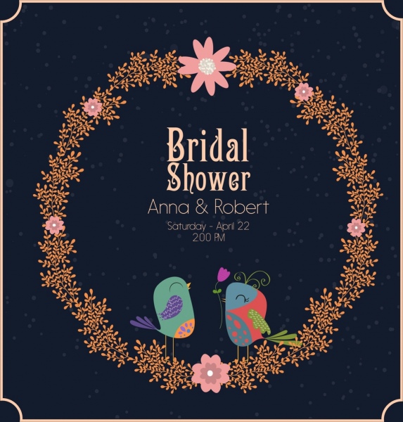 婚禮橫幅範本花圈鳥類圖示卡通設計