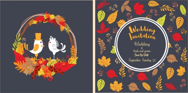 結婚式のカード背景の秋のアイコンのカラフルな飾り