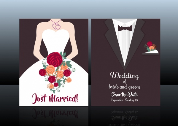 結婚式の花嫁花婿ファッション背景カード カバー テンプレート