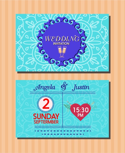 Свадебные карточки дизайн виньетка в голубом