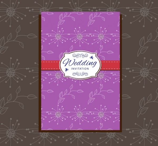 padrão de flores violeta clássico de design de cartão de casamento
