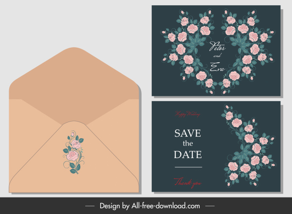 Свадебные карточки конверт шаблон элегантный Флора декор