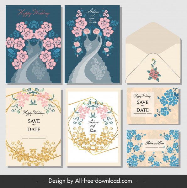 modèles d'enveloppe de carte de mariage décor élégant de fleurs classiques