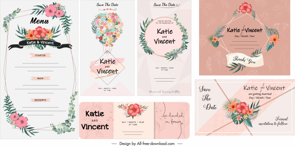 modèles de menu de carte de mariage élégant décor floral classique