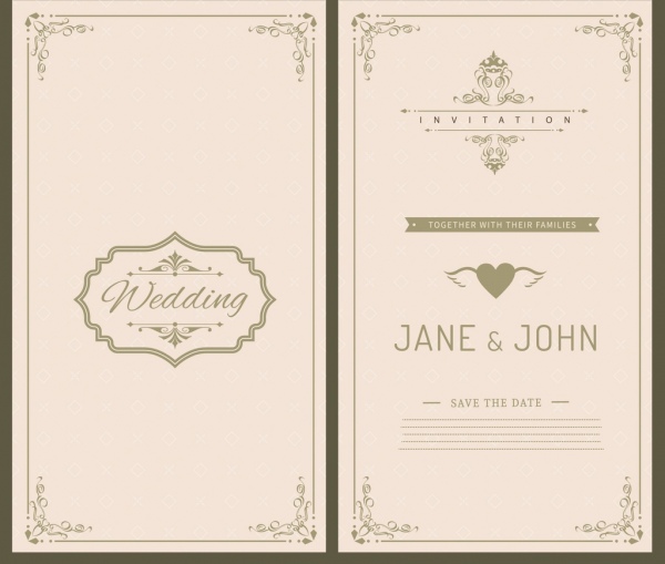 pernikahan kartu template hitam putih retro ornamen