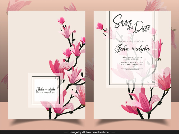 modèle de carte de mariage fleurissant des flores décor rétro design