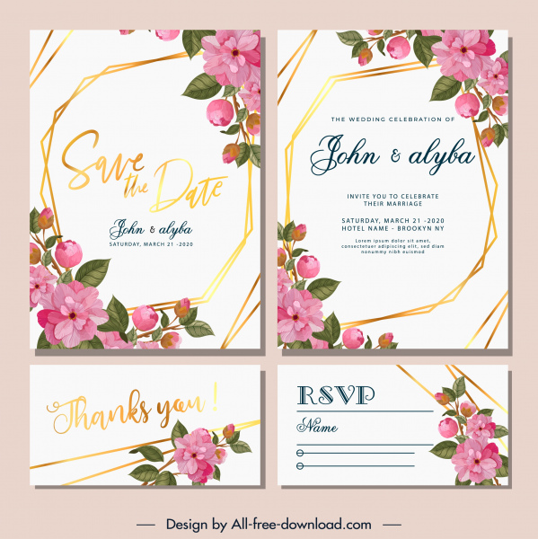 Свадебные карточки шаблон цветущих цветов декора