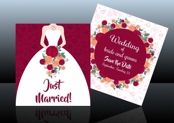 carte de mariage modèle mariée icône coloré roses décoration