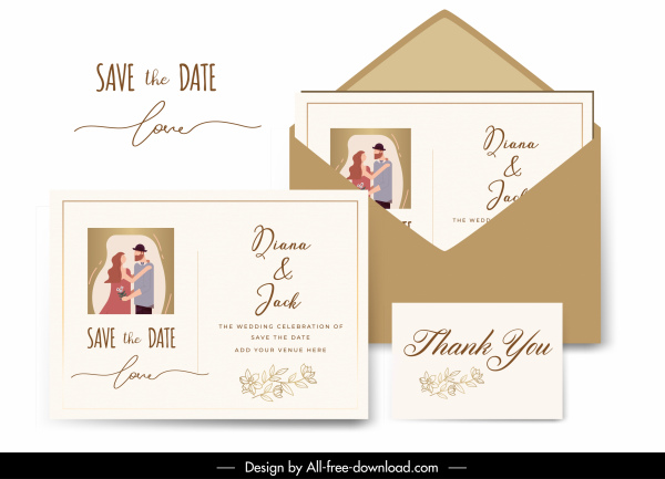 cartão de casamento modelo design clássico casamento casal decoração