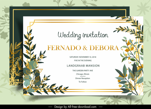 template kartu pernikahan dekorasi tanaman cerah berwarna-warni klasik