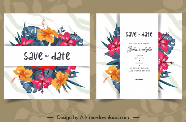plantilla de la tarjeta de la boda decoración clásica colorida hibisco