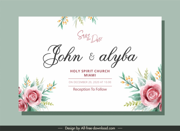 modelo de cartão de casamento clássico elegante decoração floral portátil