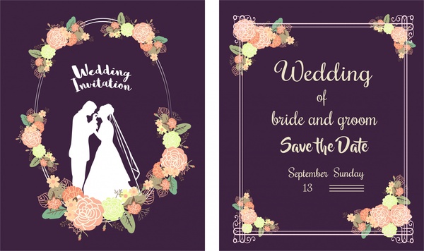 Hochzeit Karte Vorlage Klassik floral violettem Hintergrund