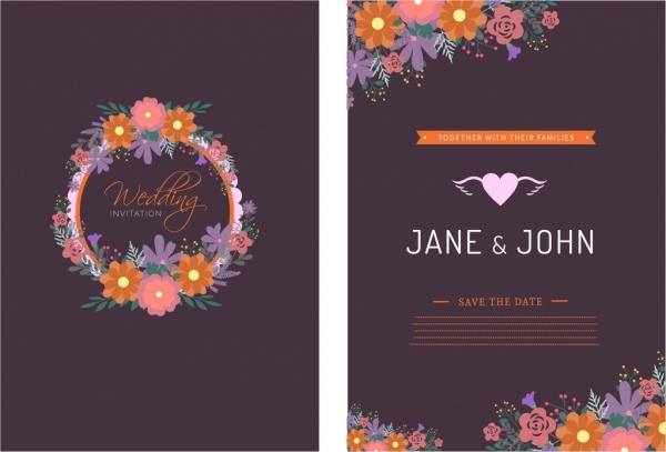婚禮卡片範本五顏六色的花卉裝潢