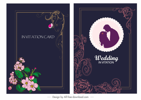 pernikahan kartu template gelap berwarna botani dekorasi elegan