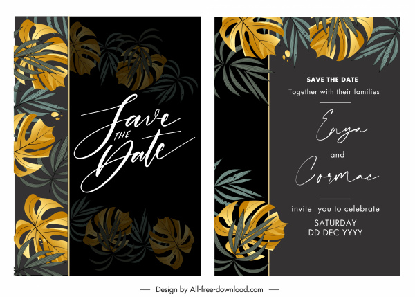 Hochzeitskarte Vorlage dunkles Design elegante klassische Blätter