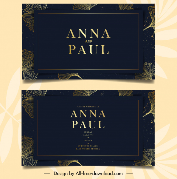 Свадебные карточки шаблон темный элегантный дизайн лепестки эскиз