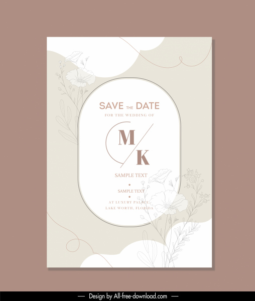 plantilla de tarjeta de boda elegante borrosa decoración botánica clásica borrosa