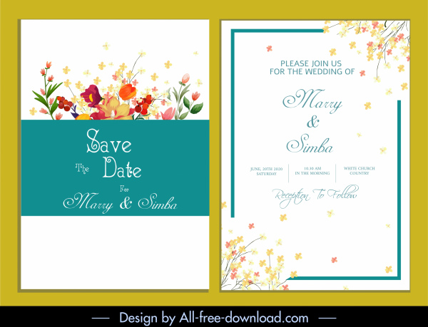 plantilla de tarjeta de boda elegante decoración floral de colores brillantes