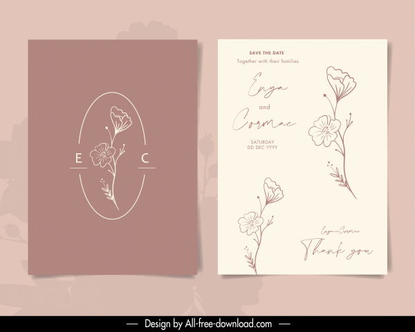 plantilla de tarjeta de boda elegante decoración botánica clásica dibujada a mano