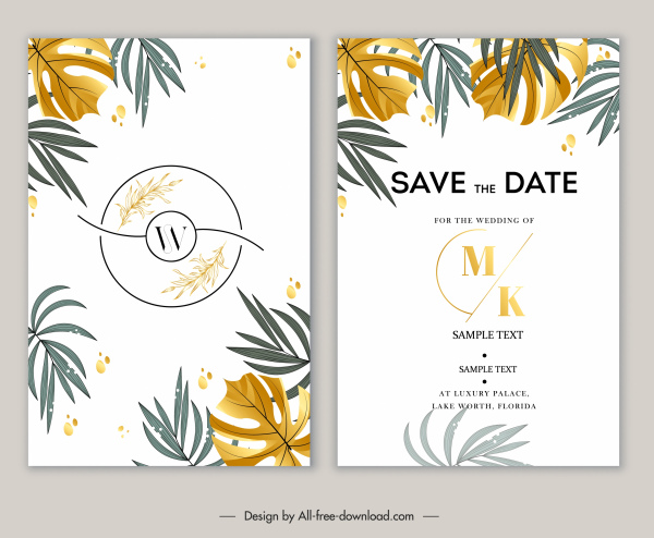 düğün kartı şablonu zarif klasik yaprakları dekor parlak tasarım