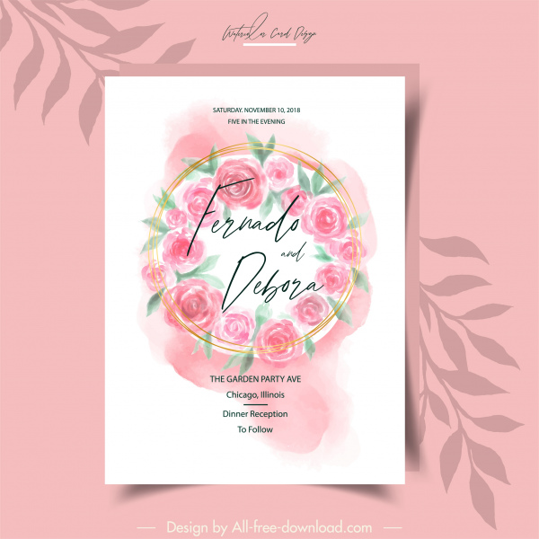 modelo de cartão de casamento elegante decoração rosas clássicas