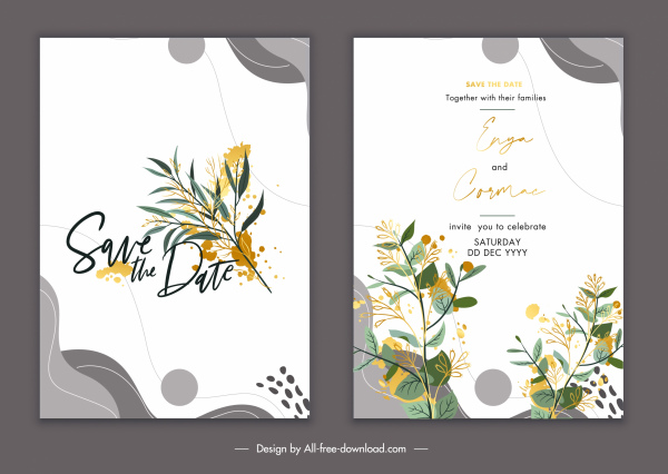 düğün kartı şablonu zarif klasik botanik dekor