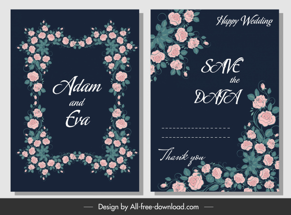 plantilla de tarjeta de boda elegante decoración de marco floral clásico clásico