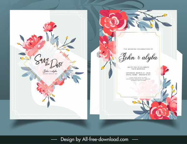 modelo de cartão de casamento elegante decoração floral design clássico