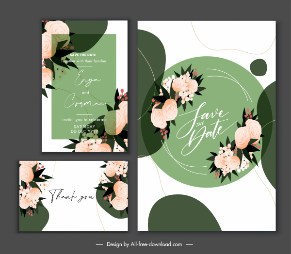 plantilla de tarjeta de boda elegante decoración floral dibujado a mano