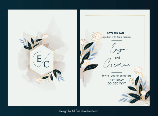 düğün kartı şablonu zarif vintage botanik dekor