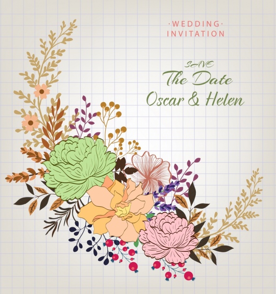 Plantilla de tarjeta de boda flores decoracion diseño clasico