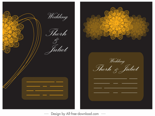 结婚卡模板金黑色花瓣装饰