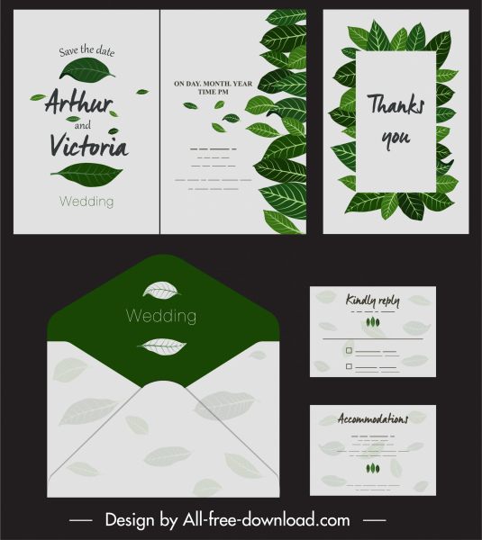 웨딩 카드 템플릿 녹색 잎 장식