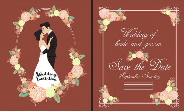 carte modèle marié mariée fleurs icônes ornement de mariage