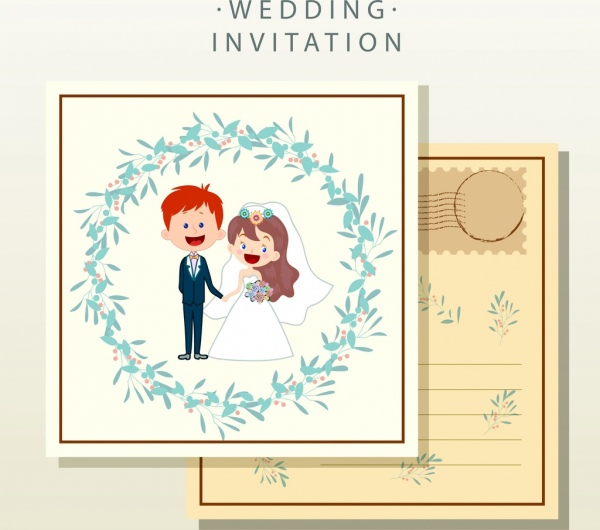 婚礼卡模板新郎新娘图标古典装饰