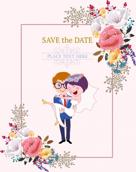 pernikahan kartu template pasangan bahagia ikon bunga dekorasi