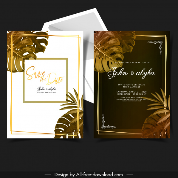 나뭇잎 장식 어두운 밝은 디자인 웨딩 카드 서식 파일