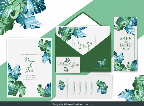 웨딩 카드 템플릿 자연 나뭇잎 장식 클래식 디자인