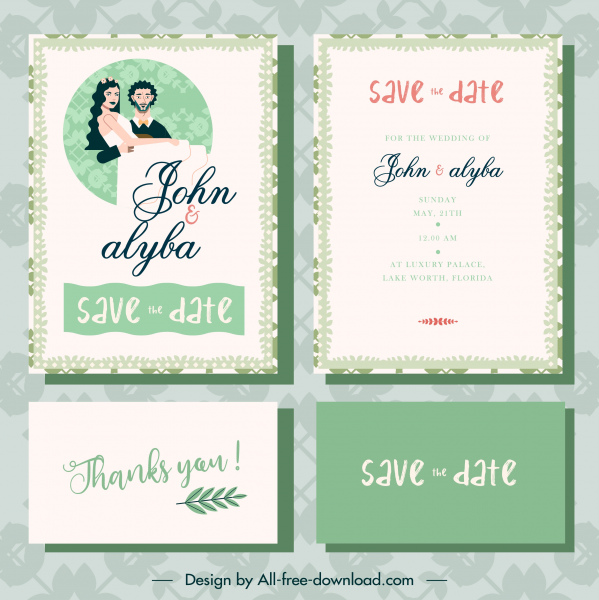 Свадебные карточки шаблон ретро дизайн пара эскиз