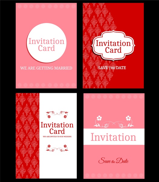 다양 한 레드 핑크 장식 세트 웨딩 카드 서식 파일