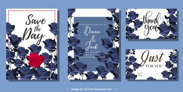 tarjeta de boda plantillas rosas azules decoración diseño clásico