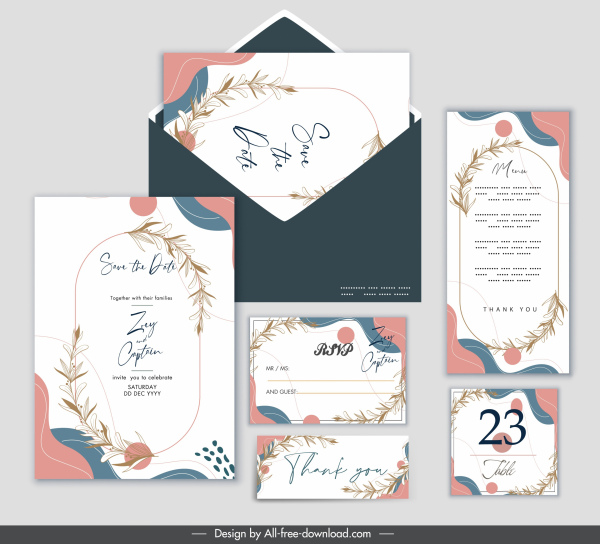 kartu pernikahan template klasik warna cerah tanaman dekorasi