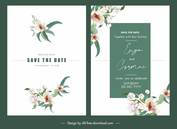 plantillas de tarjetas de boda clásica brillante decoración floral elegante