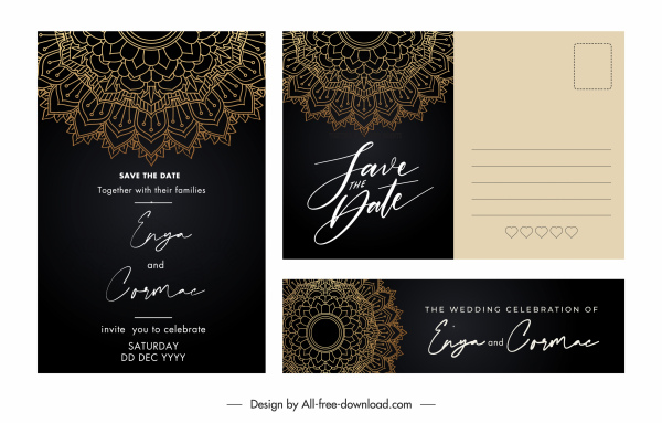 plantillas de tarjetas de boda clásica decoración oscura elegante