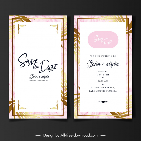 Свадебные карточки Шаблоны классический плоский лист декор