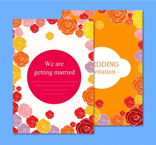 pernikahan kartu template latar belakang mawar berwarna-warni hiasan