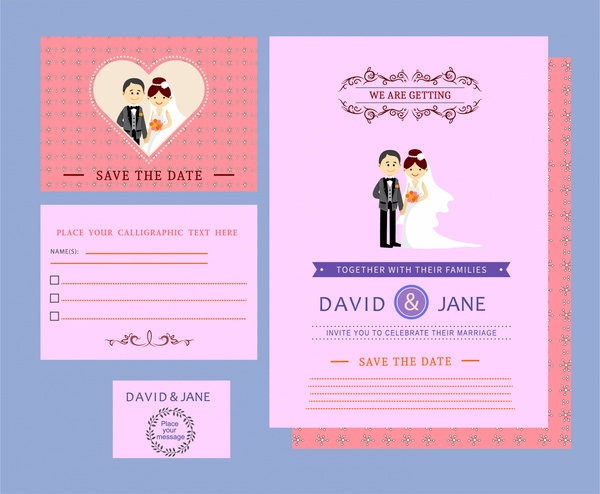 pernikahan beberapa desain template kartu berwarna di latar belakang