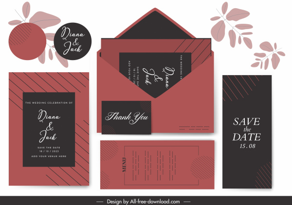 웨딩 카드 템플릿 어두운 검은 색 빨간색 클래식 장식