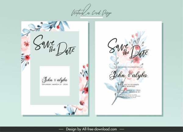 düğün kartı şablonları zarif botanik dekor klasik tasarım